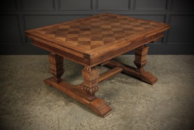 Solid Oak Parquetry Top Extending Dining Table - Image 2
