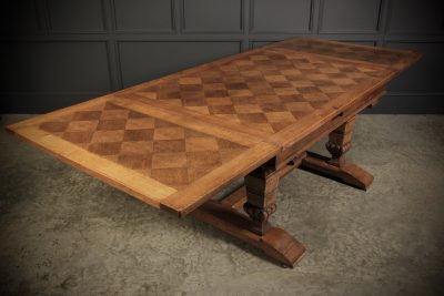 Solid Oak Parquetry Top Extending Dining Table - Image 4