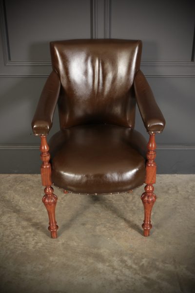 Pair of Victorian Mahogany & Leather Library Armchairs - Image 5