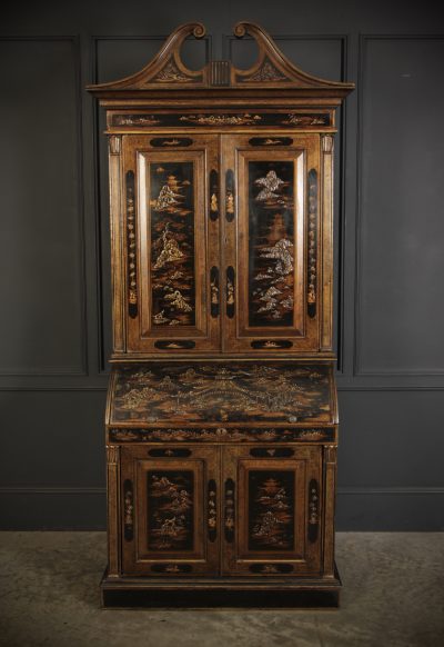 Early 19th Century Black Lacquered Chinoiserie Bureau Bookcase - Image 2