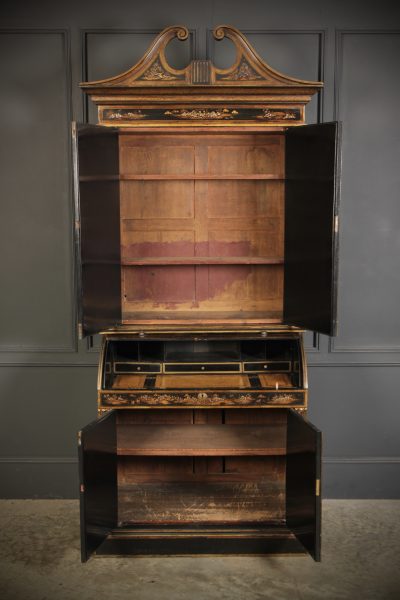 Early 19th Century Black Lacquered Chinoiserie Bureau Bookcase - Image 5