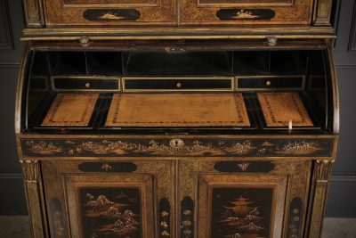 Early 19th Century Black Lacquered Chinoiserie Bureau Bookcase - Image 6