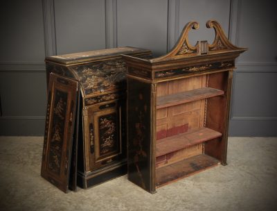 Early 19th Century Black Lacquered Chinoiserie Bureau Bookcase - Image 9