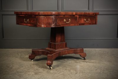 Rare Brass Inlaid Rosewood & Leather Library Table - Image 2