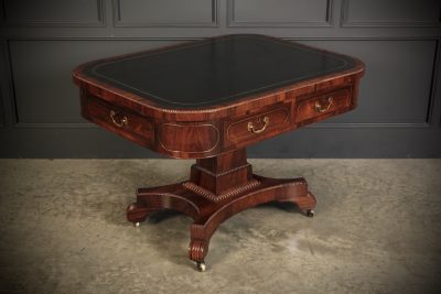 Rare Brass Inlaid Rosewood & Leather Library Table - Image 3