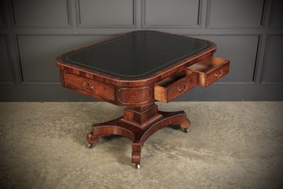 Rare Brass Inlaid Rosewood & Leather Library Table - Image 4