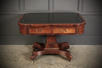 Rare Brass Inlaid Rosewood & Leather Library Table - Image 5