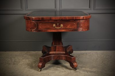 Rare Brass Inlaid Rosewood & Leather Library Table - Image 7