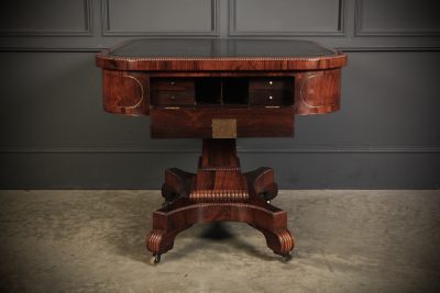 Rare Brass Inlaid Rosewood & Leather Library Table - Image 8