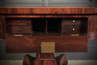 Rare Brass Inlaid Rosewood & Leather Library Table - Image 9