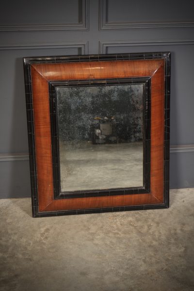 William & Mary Walnut & Ebonised Cushion Frame Mirror - Image 6