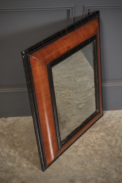 William & Mary Walnut & Ebonised Cushion Frame Mirror - Image 5
