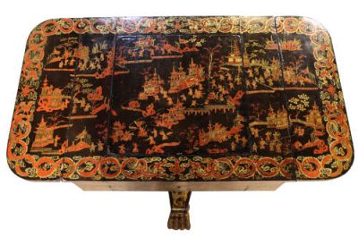 Highly Decorative 19th Century Lacquered Drop-Leaf Games Table with Chess & Backgammon - Image 2