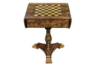 Highly Decorative 19th Century Lacquered Drop-Leaf Games Table with Chess & Backgammon - Image 3