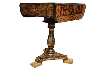 Highly Decorative 19th Century Lacquered Drop-Leaf Games Table with Chess & Backgammon - Image 7