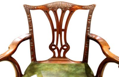 Late 18th Century Mahogany Carver Chair with Hand-Dyed Green Leather Seat – Circa 1780 - Image 2