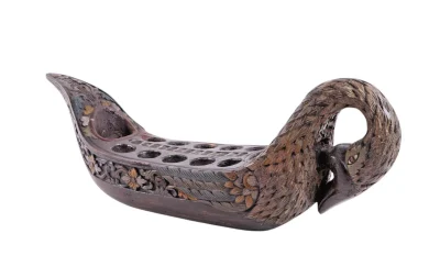 Large Antique South Asian Mancala Game Board - Swan with Polychrome Decoration - Image 13