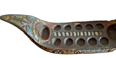 Large Antique South Asian Mancala Game Board - Swan with Polychrome Decoration - Image 5