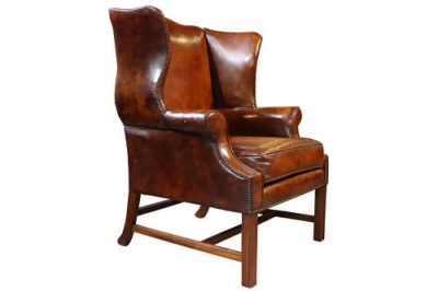 Mahogany Leather Wing Chair - Image 4