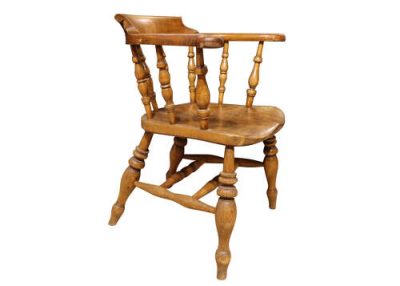 Mid 19th Century Smokers Bow / Captains Chair in Beech & Elm – c.1850 - Image 4