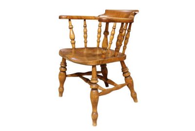 Mid 19th Century Smokers Bow / Captains Chair in Beech & Elm – c.1850 - Image 5