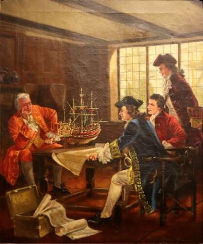 “Naval Consultation” — Oil on Canvas by Leonard D. Gard (British, fl. 1920–1940) - Image 5