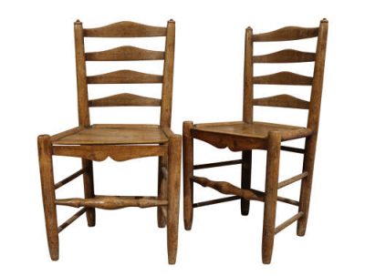 Pair of 19thc Elm Ladder Back Chairs - Image 2