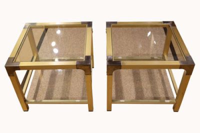 Pair of Mid-20th Century Brass and Glass Two-Tier Tables - Image 2