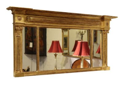 Regency Giltwood Overmantel Mirror – Triple Plate with Reeded Columns - Image 2