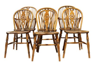 Set of 6 Elm & Beech Wheelback Chairs - Image 2