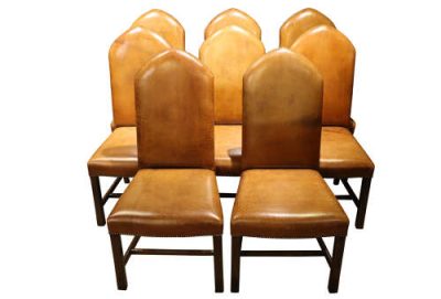 Set of 8 Oak and Leather Dining Chairs – 19th Century - Image 2