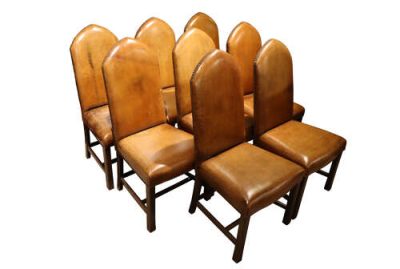 Set of 8 Oak and Leather Dining Chairs – 19th Century - Image 3