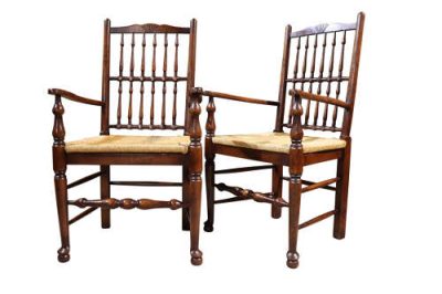 Set of 8 Oak Spindle Back Dining Chairs Including Two Carvers 20thc - Image 7