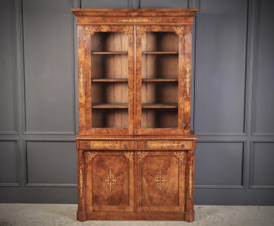 Marquetry Inlaid Figured Walnut Glazed Bookcase - Image 2