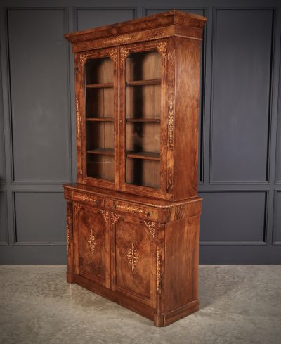 Marquetry Inlaid Figured Walnut Glazed Bookcase - Image 4