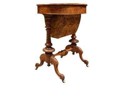 Victorian Inlaid Walnut Sewing Table with Stretcher Base – Circa 1870 - Image 2