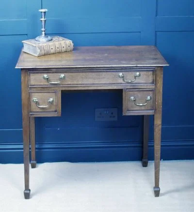 George III Oak Banded Lowboy Side Console Hall Table 18th Cent Antique Desks 12 George III Oak Banded Lowboy Side Console Hall Table - Image 12